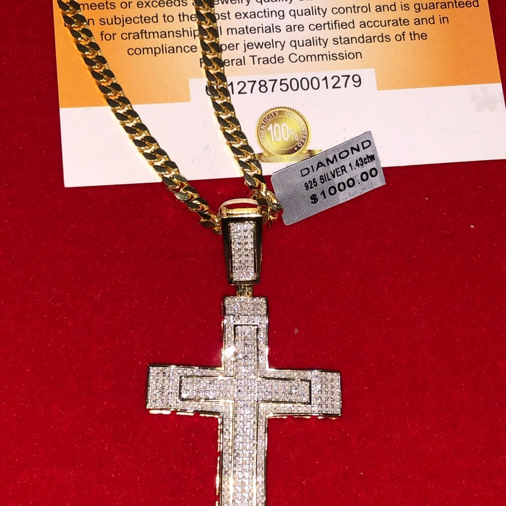 Real diamond large cross, custom genuine diamond cross pendant, free appraisal - Picture 7 of 8